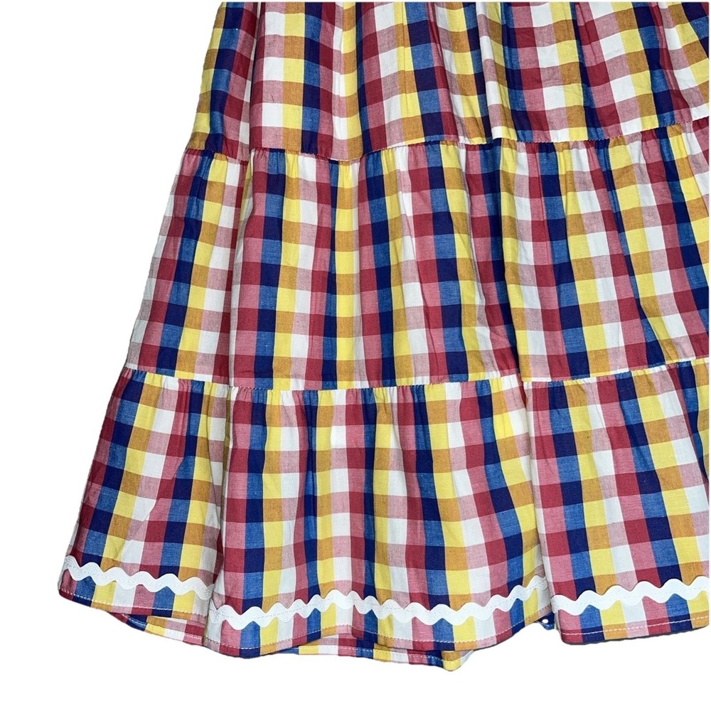 English Factory Puff Sleeve Mini Dress Womens M Medium Gingham Plaid Colorful - Picture 5 of 12